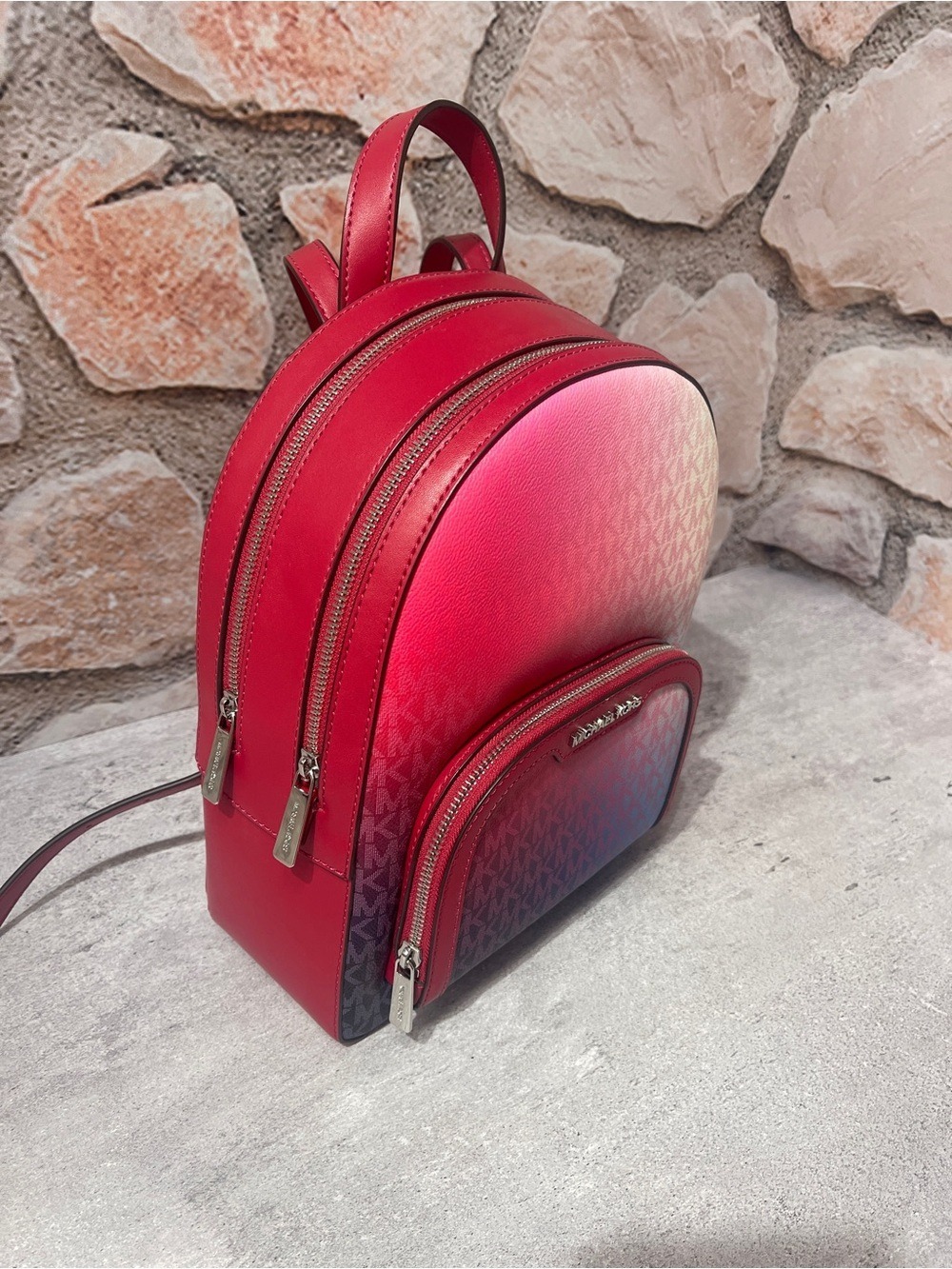 Michael Kors Jaycee Gradient Pink Blue White MK Logo Backpack & Matching Wallet - Picture 9 of 14